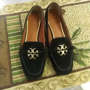 Tory burch black suede metal Miller loafer